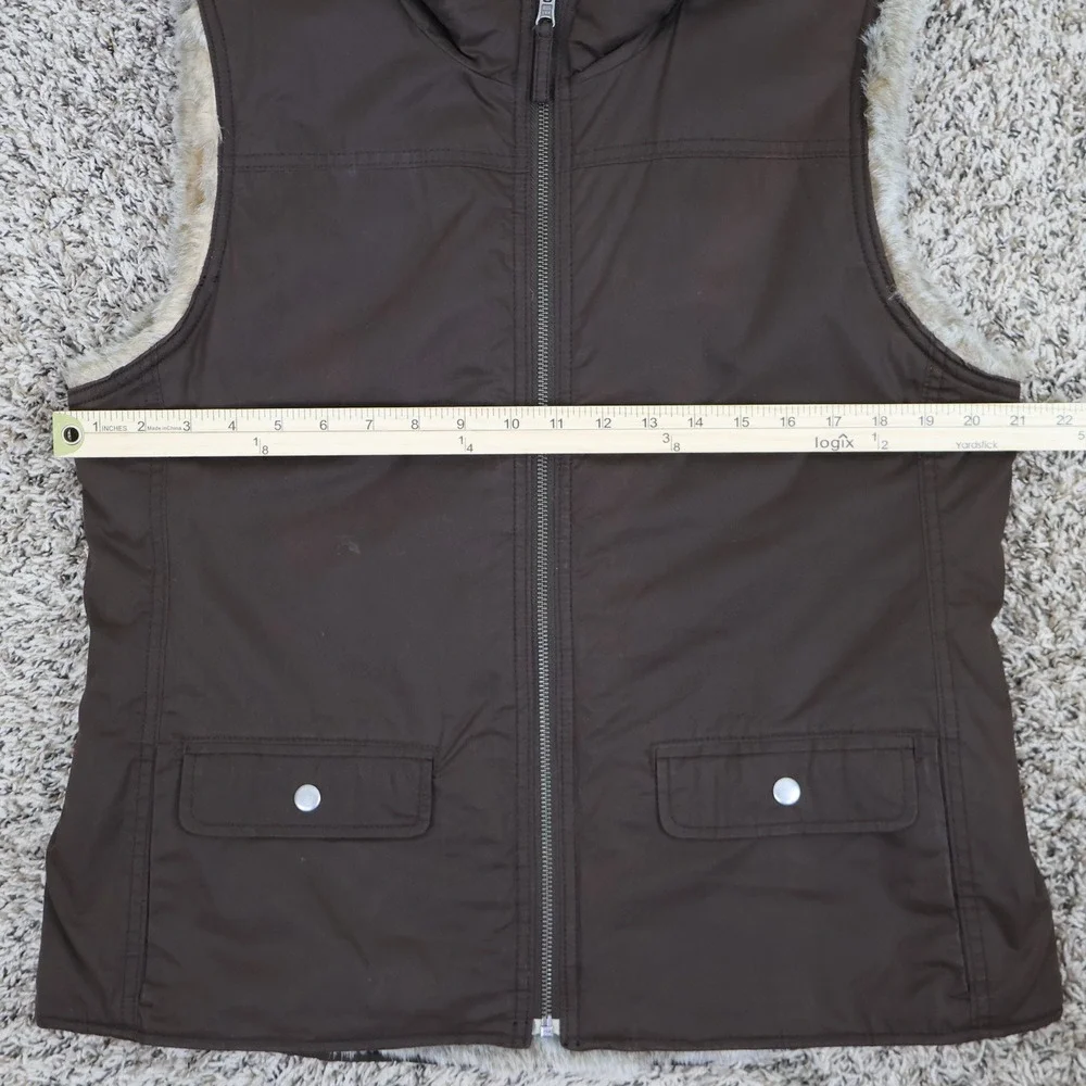 Vintage 2004 Gap‎ Reversible Faux Fur Cotton Vest Large Y2K Gilet Brown